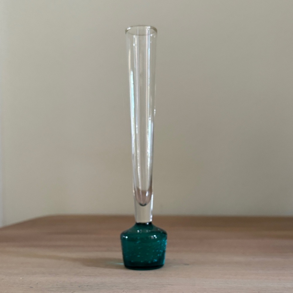 Vintage Art Glass Bud Vase with Teal Base